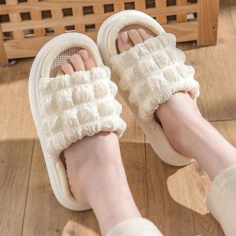 EVA Thick-soled Linen Slippers Women's Mute Soft-soled Slippers by GJG Denim