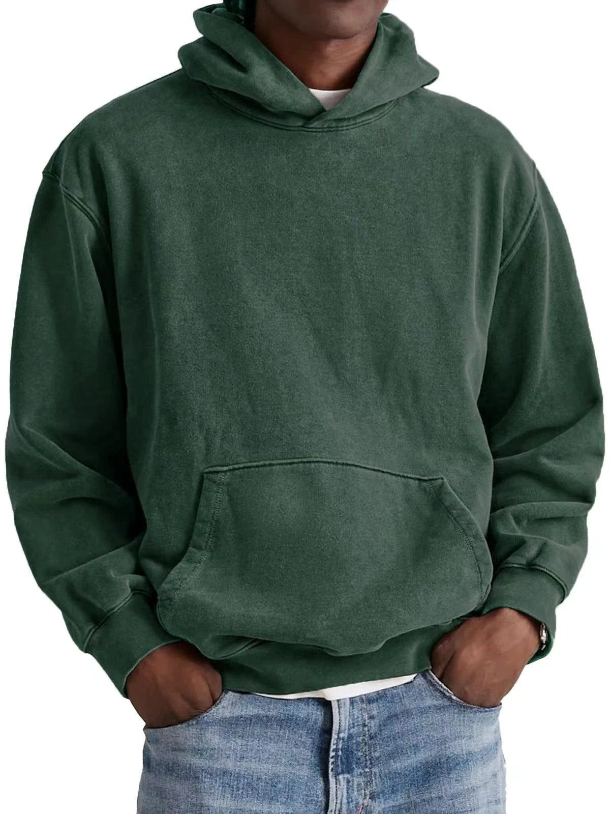 Men's Round Neck American Retro Casual Hooded Sweatshirt by GJG Denim