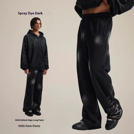 Hooded Washed And Worn Gradient Sweater Pants Suit For Men by GJG Denim