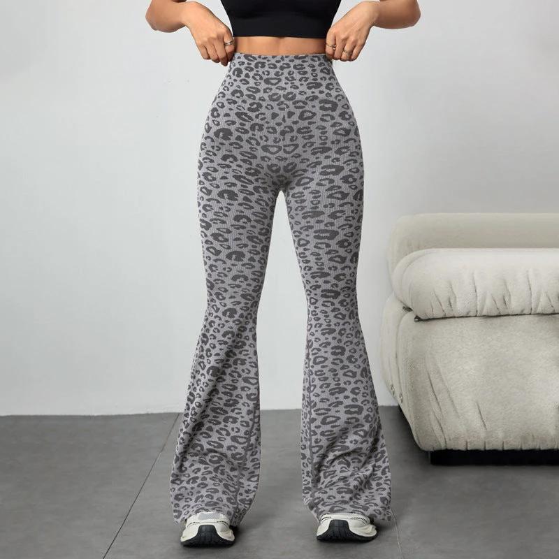 High-waisted Butt-lifting Printed Flared Athletic Pants by GJG Denim