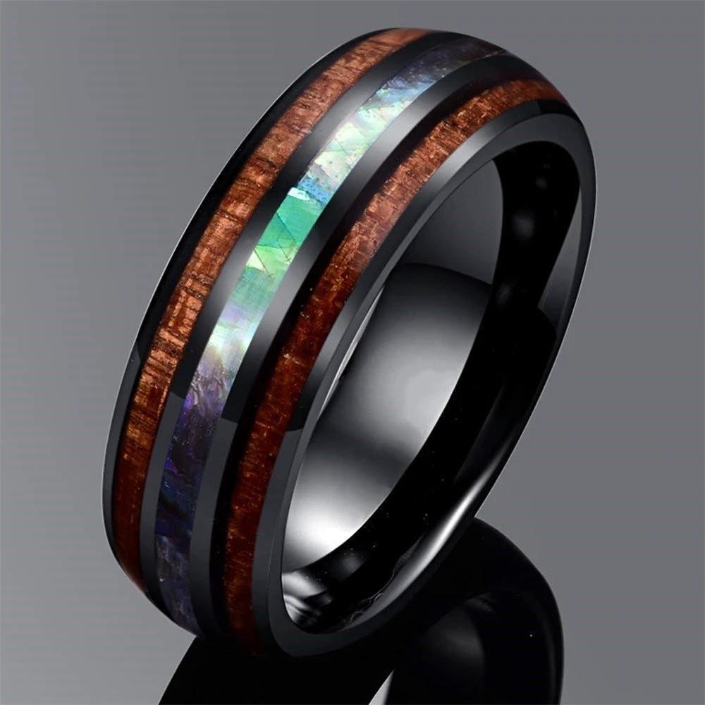 8mm Wood Grain Shell Titanium Steel Ring For Men by GJG Denim