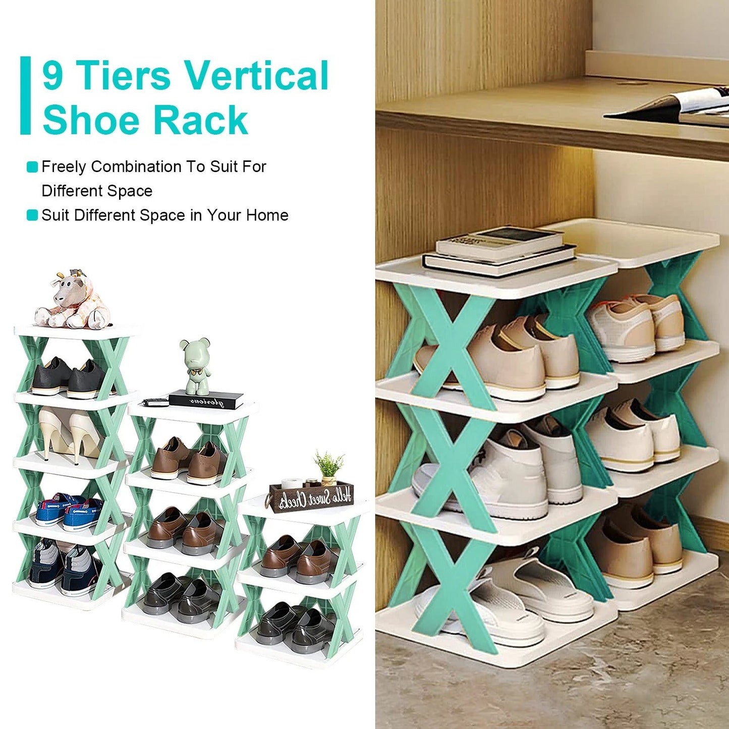 1Pc 9Tier Narrow Entryway Shoe Rack Plastic Vertical Shoe Organizer Space Saving Free Standing by GJG Denim