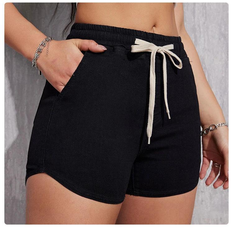 Plus Size A- Line Drawstring Denim Shorts For Women by GJG Denim