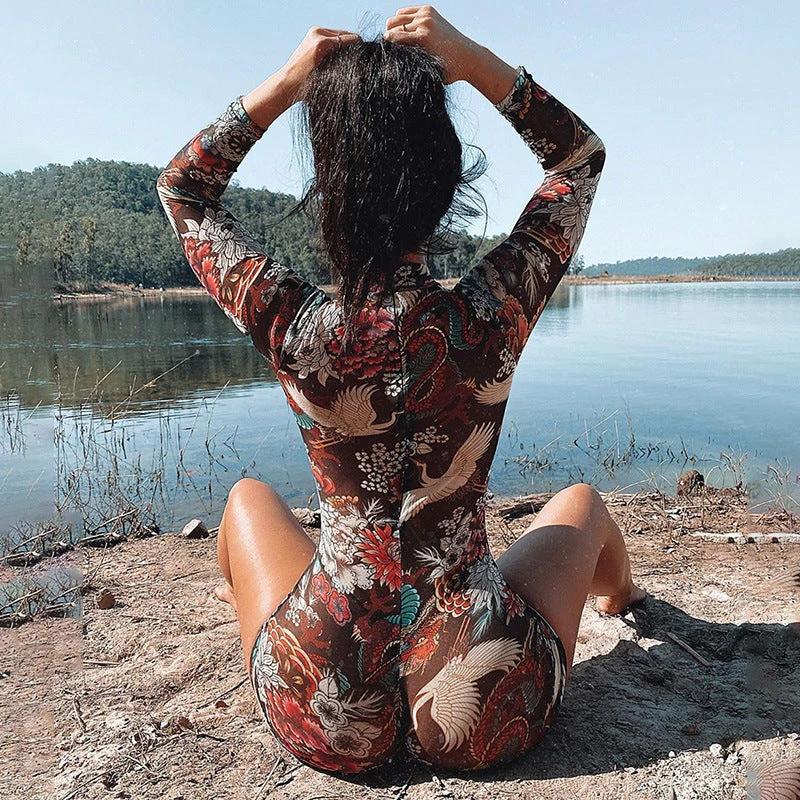 New Style Ladies One-piece Shorts Women Suit Printed Brown by GJG Denim