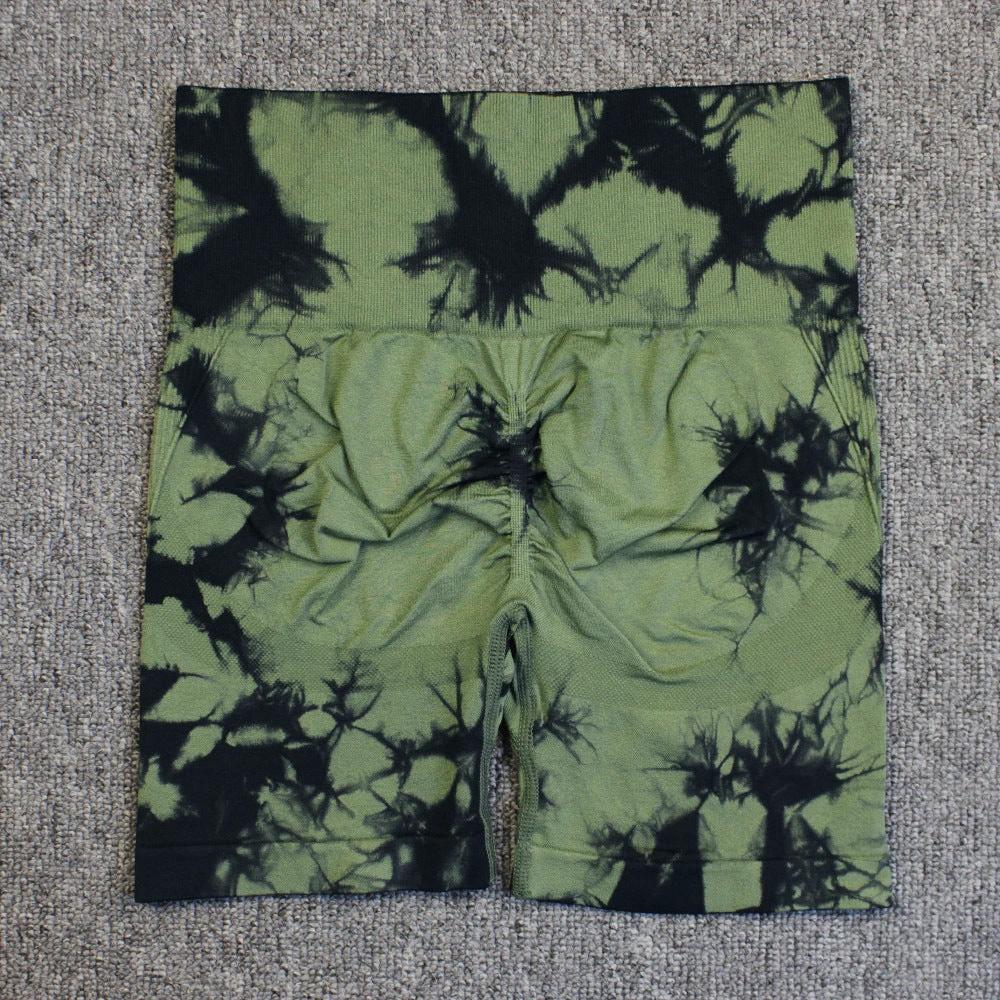 Tie-dye Printed Yoga Pants Summer Quick-drying Fitness Shorts Sexy High-waisted Hip-lifting Leggings Women Pants by GJG Denim