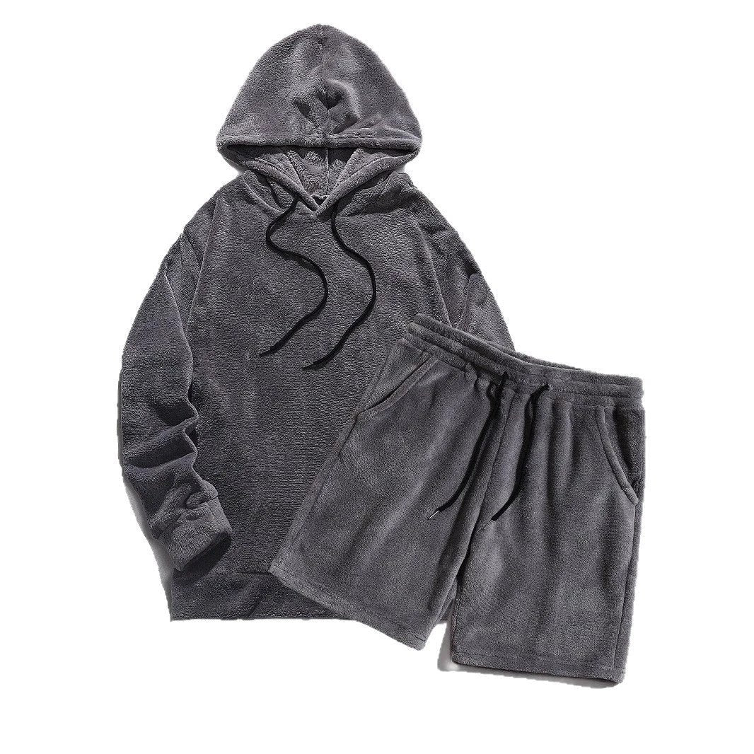 Hooded Men's Fleece Sweatshirt And Shorts Set by GJG Denim