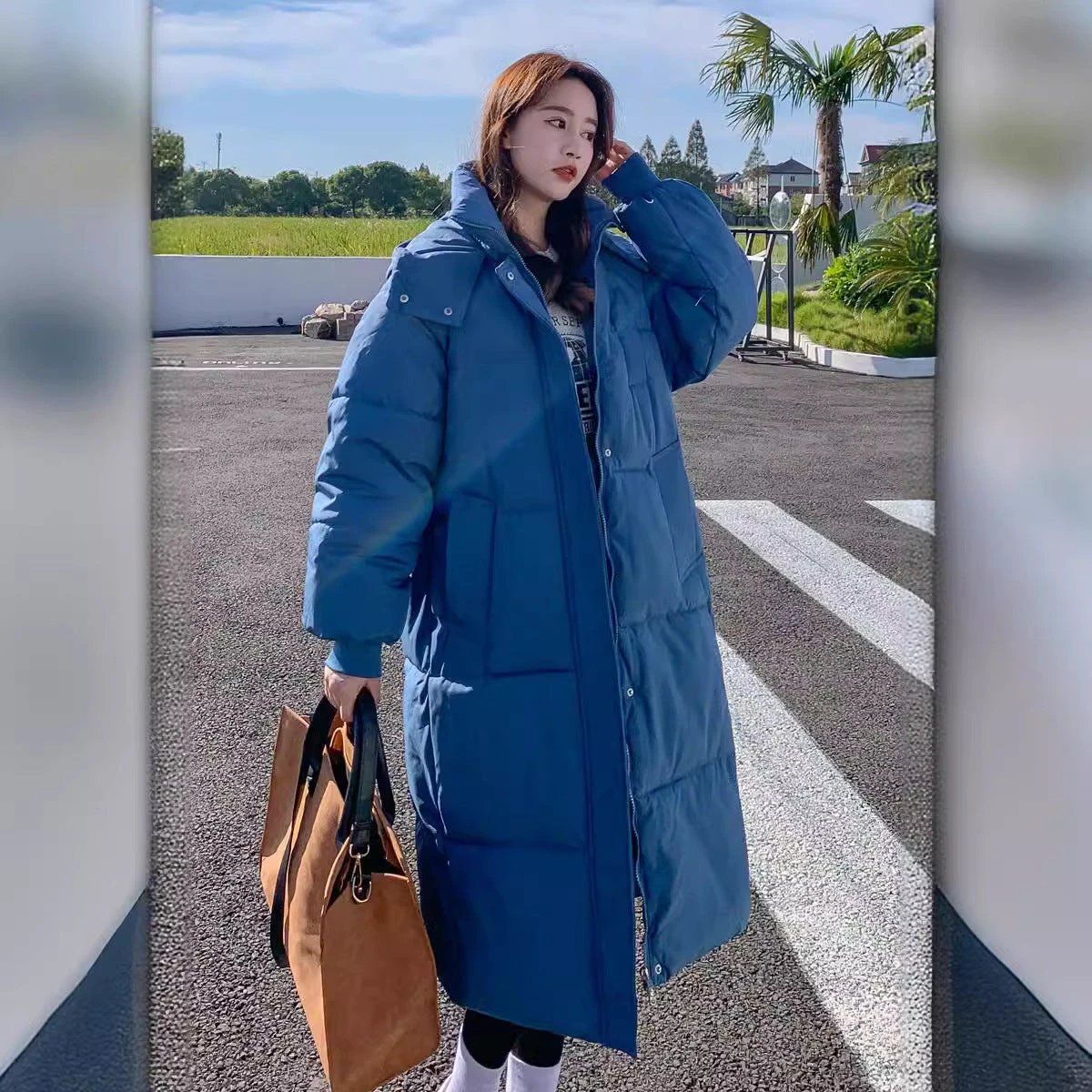 Loose Mid-length Puffer Down Jacket For Women by GJG Denim