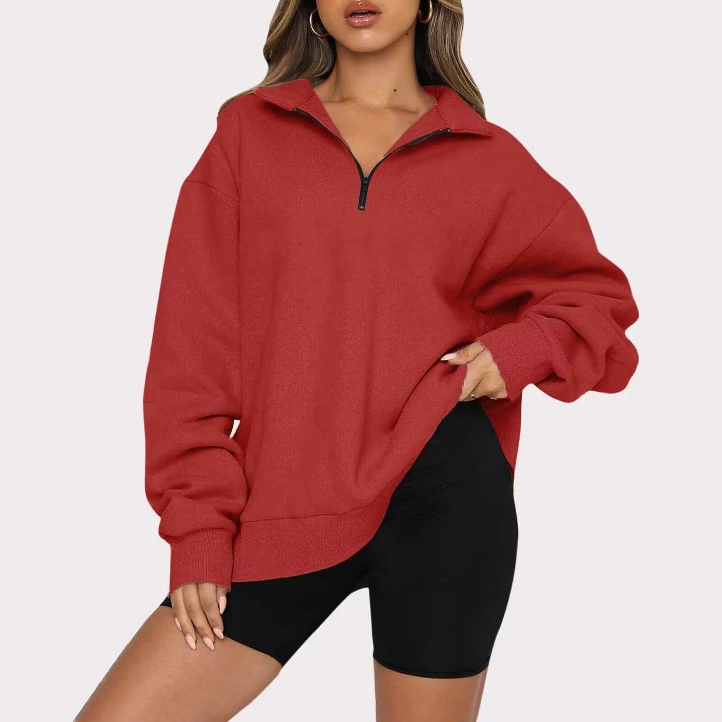 Women Sweatshirts Zip Turndown Collar Loose Casual Tops Clothes by GJG Denim