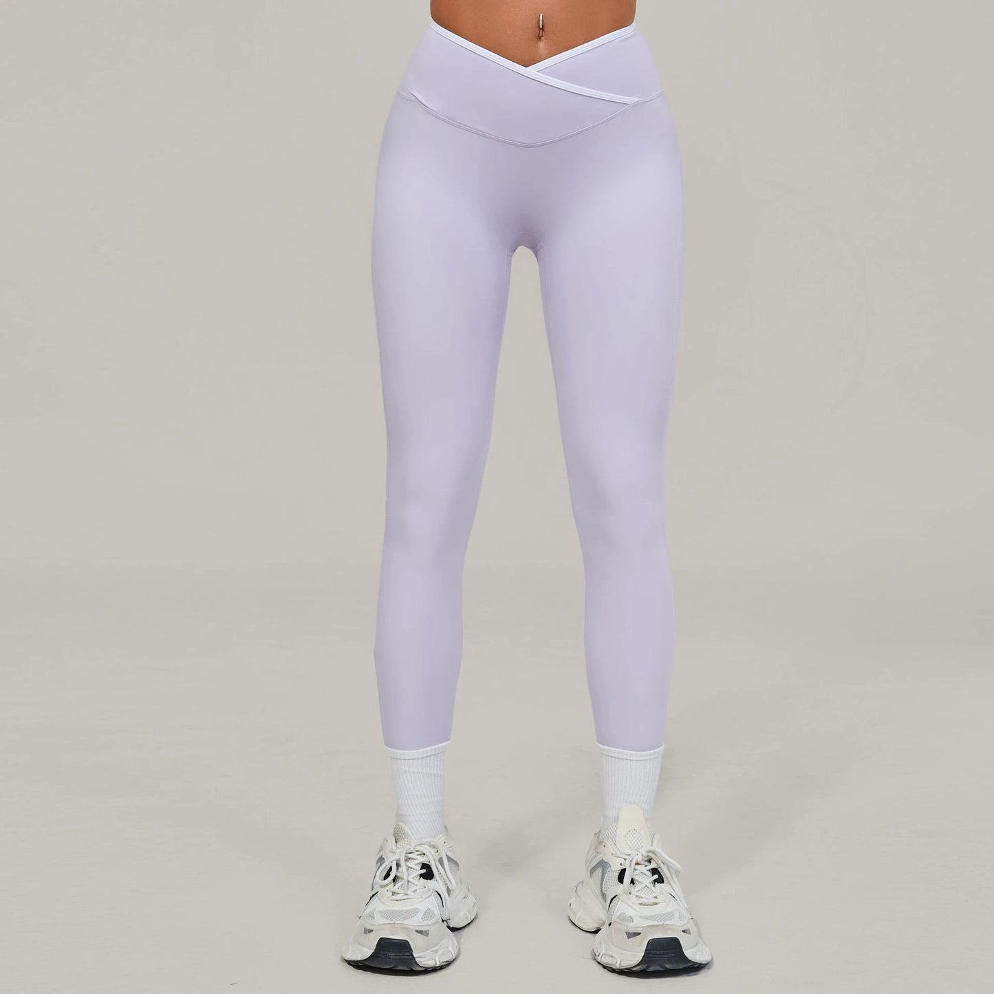 Bare-feel Tight Cross-over High-waist Contrast-color Leggings by GJG Denim