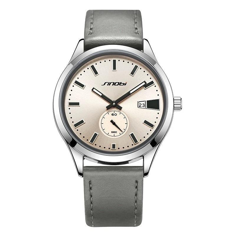 Men's Casual Leather Strap Business Quartz Watch by GJG Denim