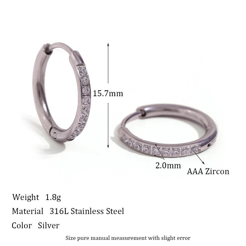 Women's Fashion Titanium Steel Rounded Edge Zircon Earrings by GJG Denim