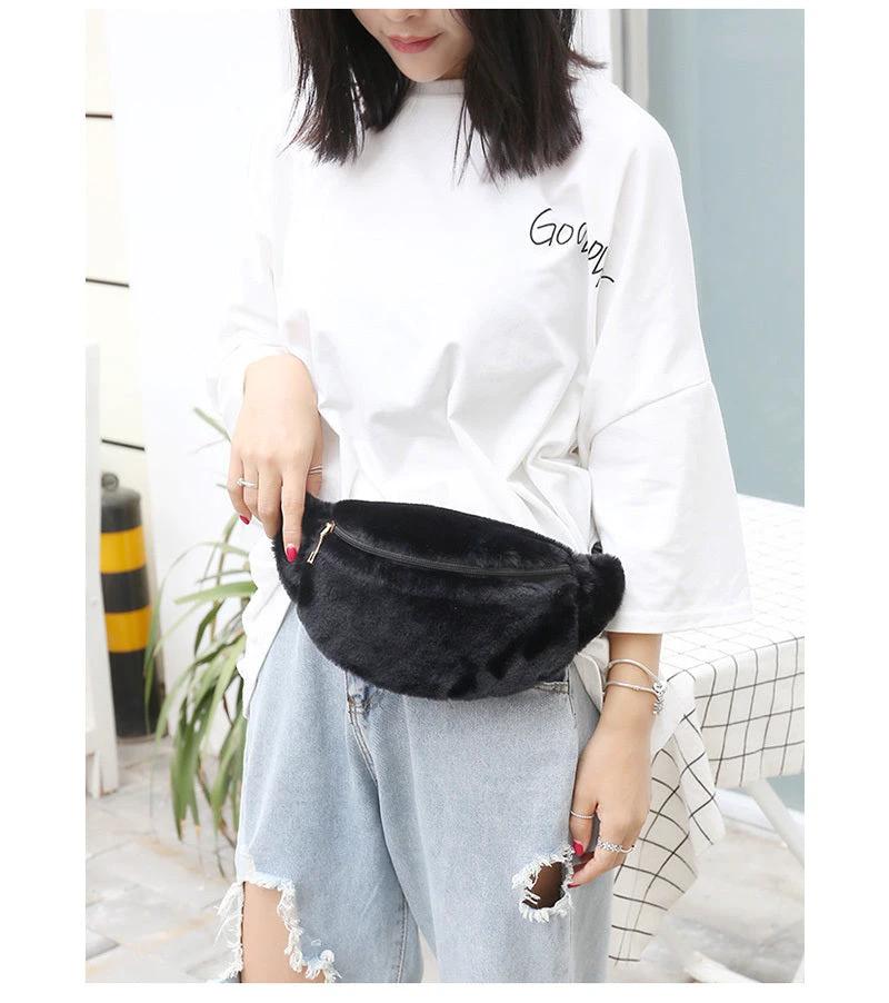 Women Waist Bag Artificial wool Fur Chest Bag by GJG Denim
