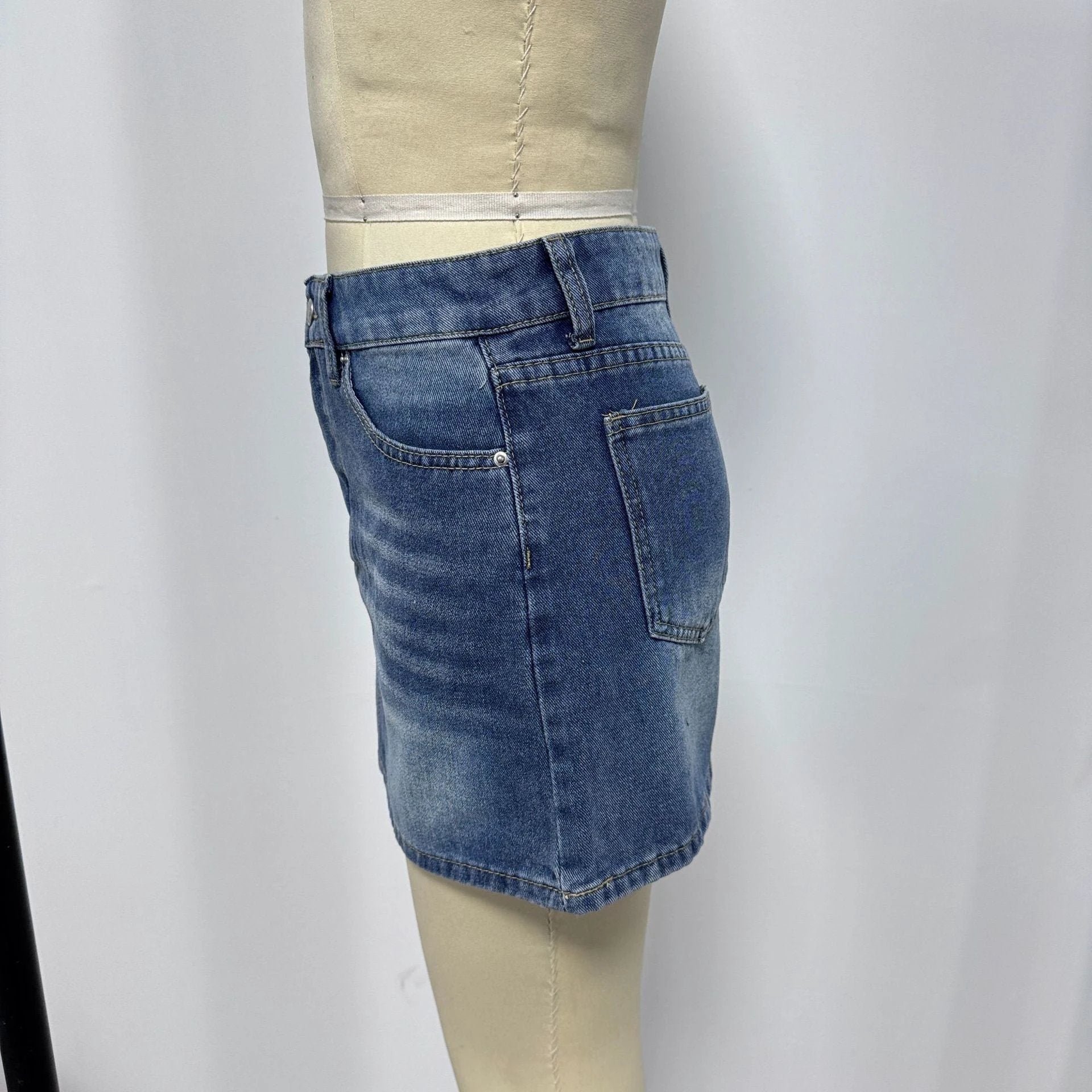 Casual Stretch Washed Denim Short Skirt For Women by GJG Denim