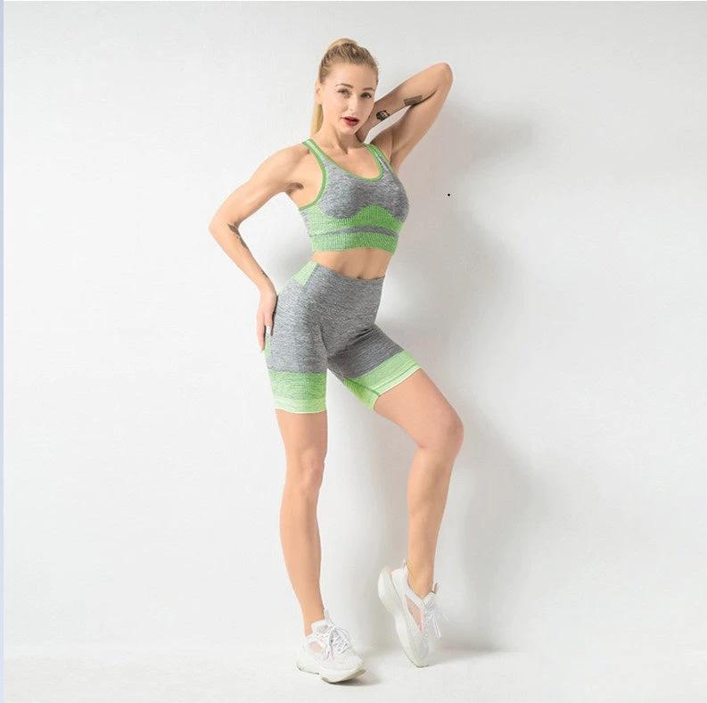 Seamless Yoga Wear Sports Suit Women Fitness Vest Bra Hip Lifting Tight Yoga Shorts by GJG Denim