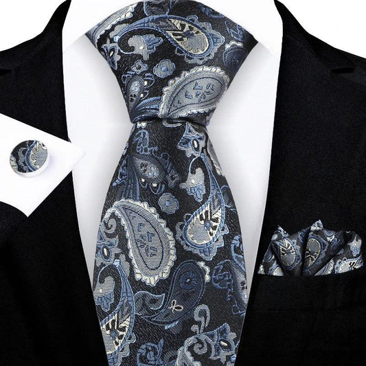 Jacquard-embroidered Cashew Flower Tie For Men by GJG Denim