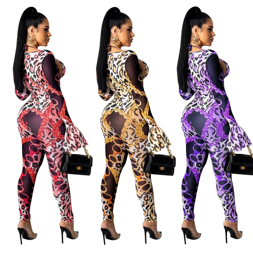Mesh See-through Printed Two-piece Set by GJG Denim