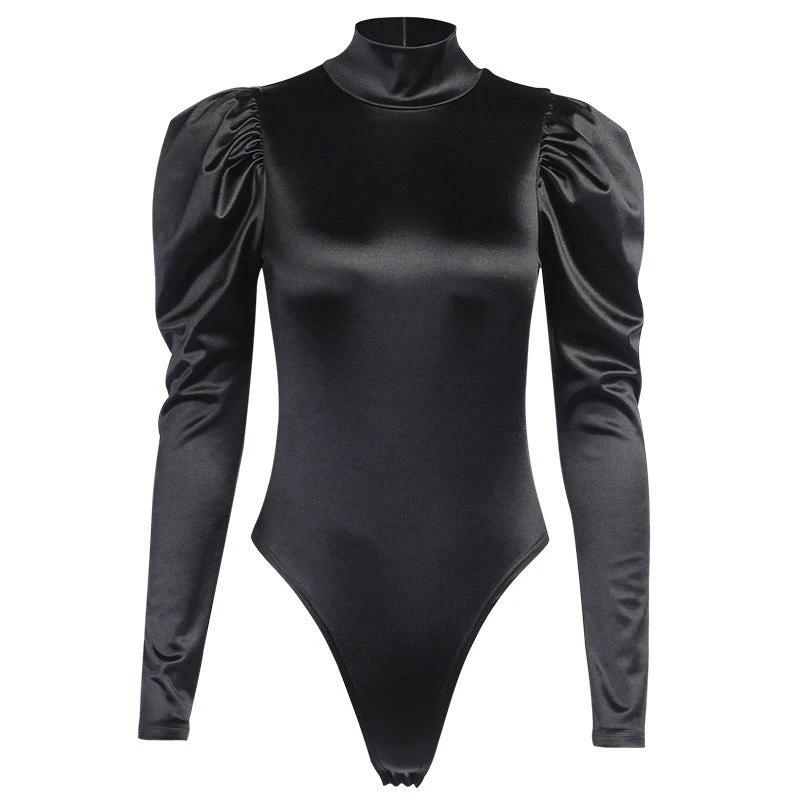 High collar back zipper bodysuit by GJG Denim
