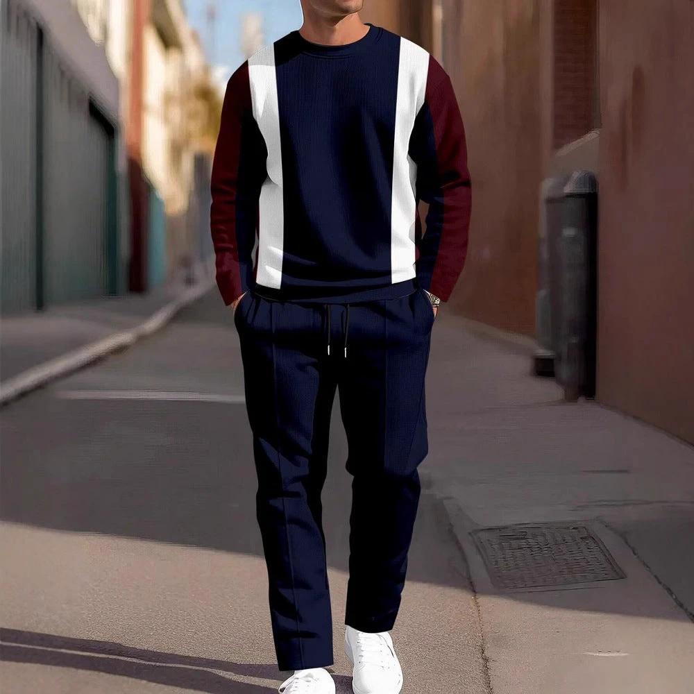 Men's Round Neck Loose Sweatshirt And Sweatpants Set by GJG Denim