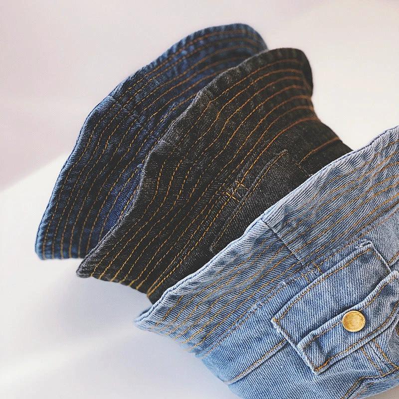 Children's Spring And Autumn Pocket Design Denim Pot Hat by GJG Denim