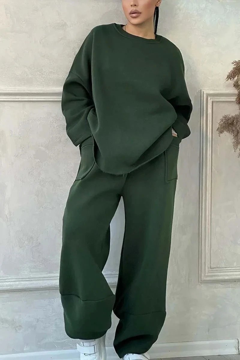 Women's Autumn And Winter Casual Loose Round Neck Long-sleeved Sweater Trousers Suit by GJG Denim