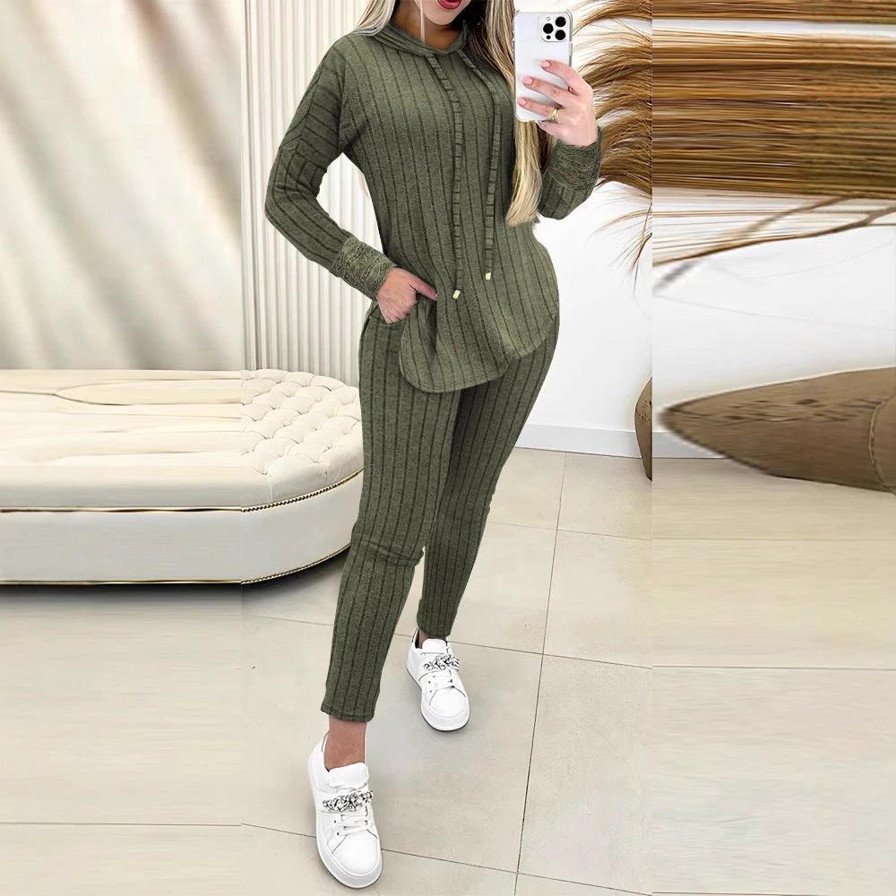 Comfort And Casual Top Long Coat Casual Suit 2-piece Set by GJG Denim