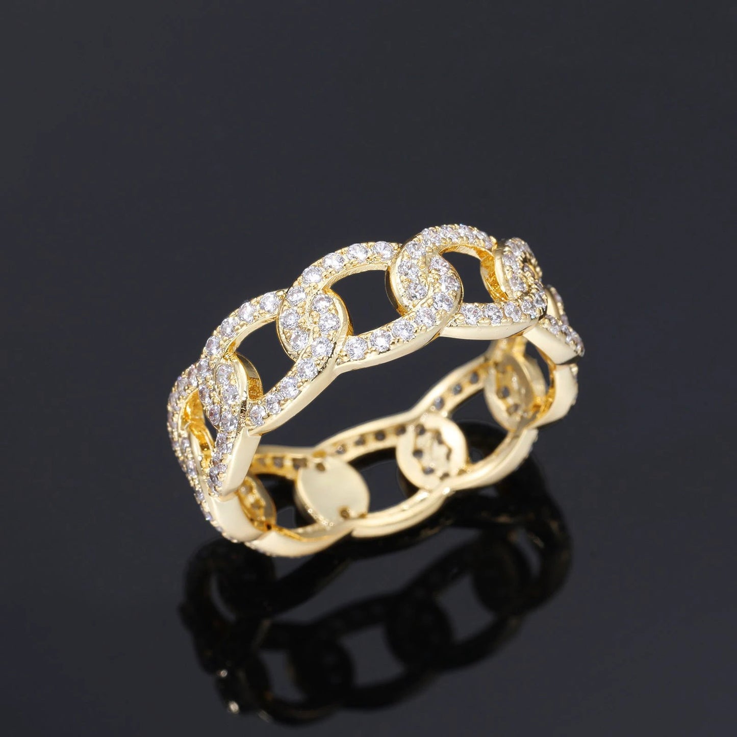 Gold-plated Diamond-studded Chain Ring For Men by GJG Denim