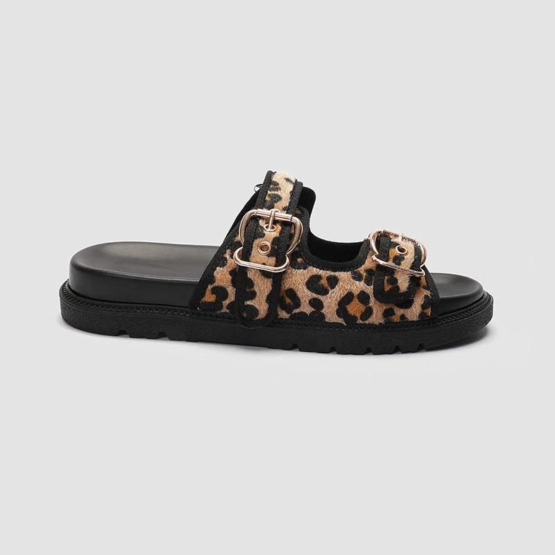 Animal Print Round Toe Flat Bottom Slippers by GJG Denim