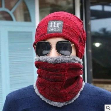 Men's Knitted Beanie and Neck Warmer Set by GJG Denim