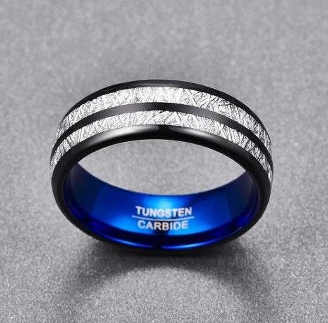 8mm Width Black Blue Tungsten Carbide Ring by GJG Denim