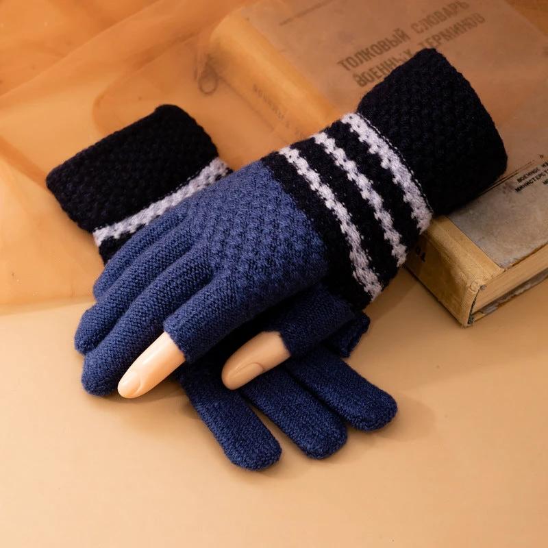 Fleece-lined Knitted Wool Cold-proof Gloves For Men by GJG Denim