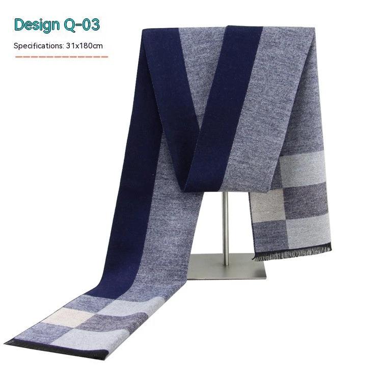 Men's Striped Winter Warm Artificial Cashmere Scarf For Men by GJG Denim