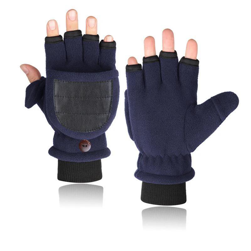 Men's Double-layer Velvet Flip Touch Screen Half Finger Gloves by GJG Denim