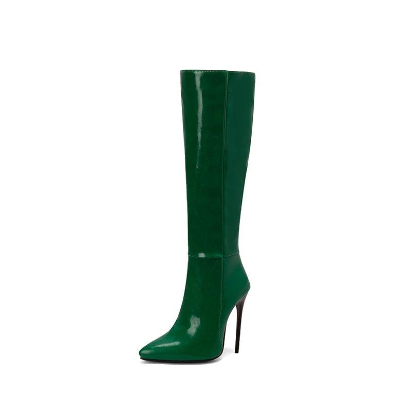 Autumn And Winter New Women Pointed Toe Stiletto Heel Side Zipper Below The Knee Boots by GJG Denim