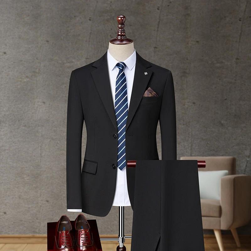 Men's Solid Color Business Casual Non-ironing Suit by GJG Denim