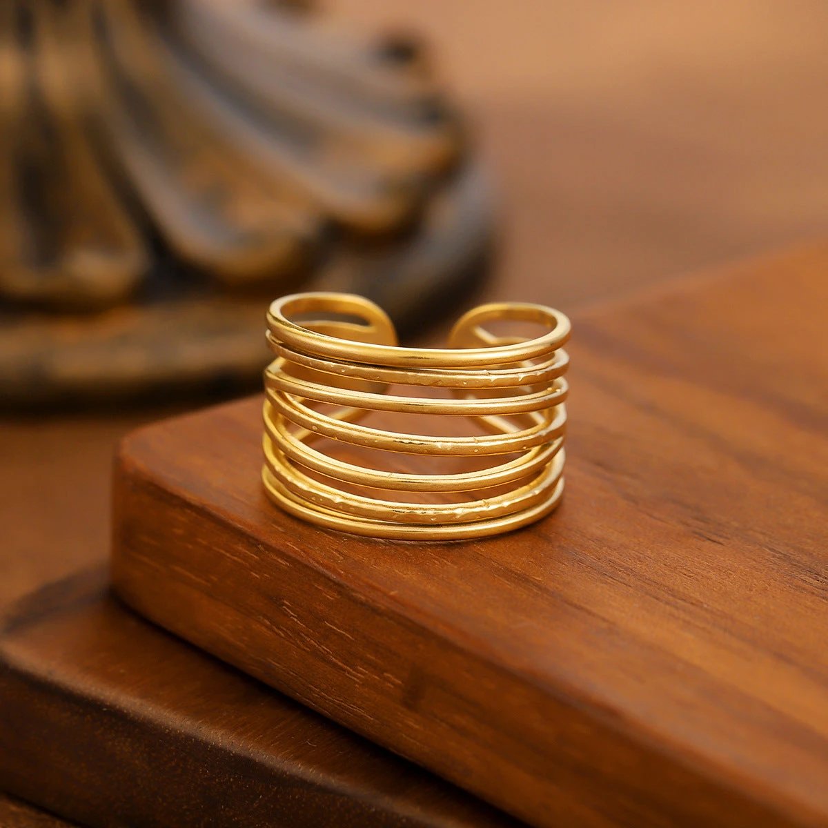 Titanium Steel Ring For Women, Light Luxury Advanced Sense, Niche Design, Open & Gold Plated Stainless Steel Fashion Ring by GJG Denim