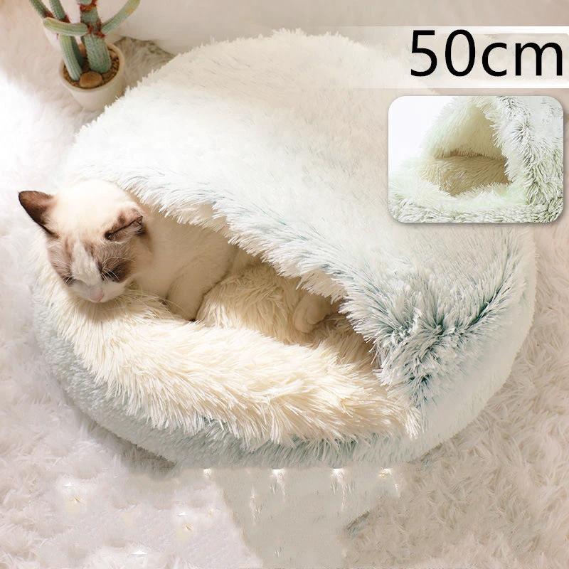 2 In 1 Dog And Cat Bed Pet Winter Bed Round Plush Warm Bed House Soft Long Plush Pets Bed Pet Products by GJG Denim