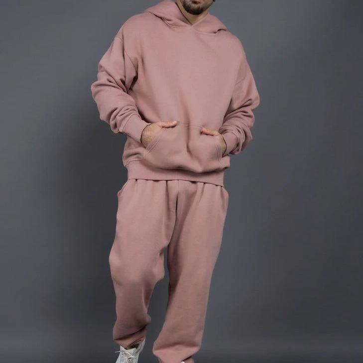 Men's Casual Loose Solid Color Hooded Sweatshirt Pants by GJG Denim