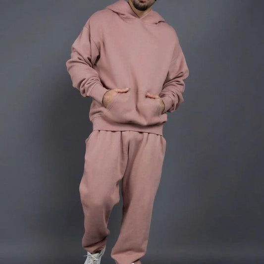 Men's Casual Loose Solid Color Hooded Sweatshirt Pants by GJG Denim
