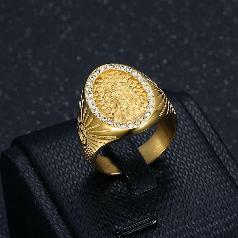 Men's Titanium Steel Polished Vacuum-Plated Gold Ring by GJG Denim