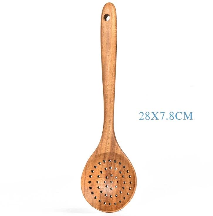 Teak Natural Wood Kitchen Utensils Set by GJG Denim