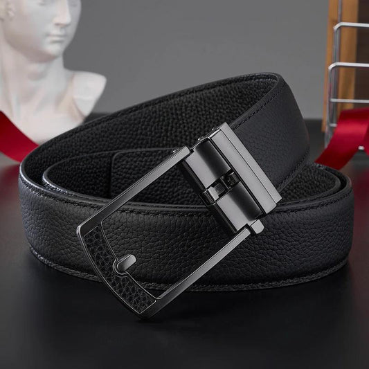 Men's Casual All-match Leather Belt With An Automatic Buckle And A Lychee Grain Pattern by GJG Denim