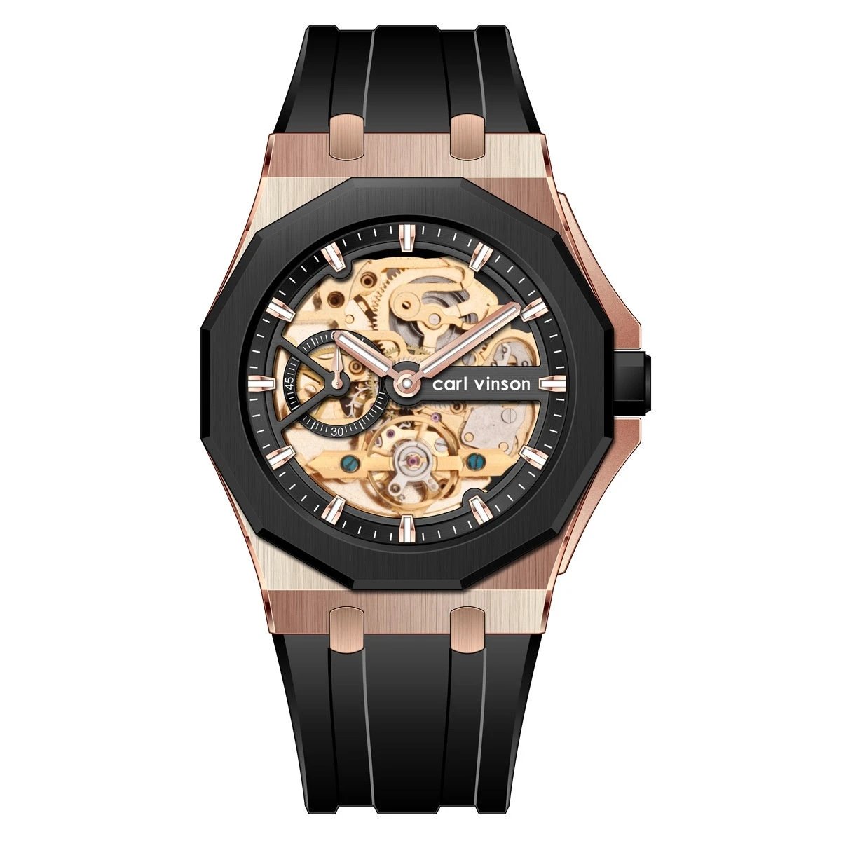 Fully Automatic Luminous Decorative Hollow Silicone-Strap Mechanical Alloy Watch For Men by GJG Denim
