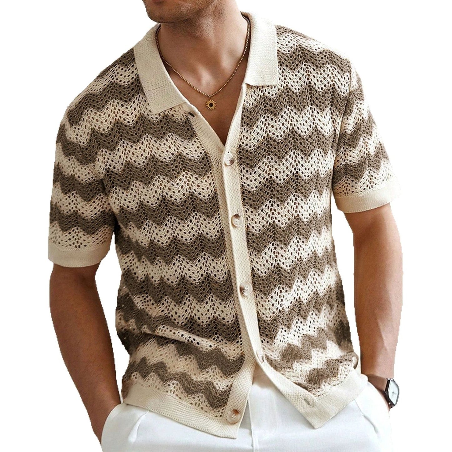 American-style Hollow Jacquard Corrugated Sweater by GJG Denim