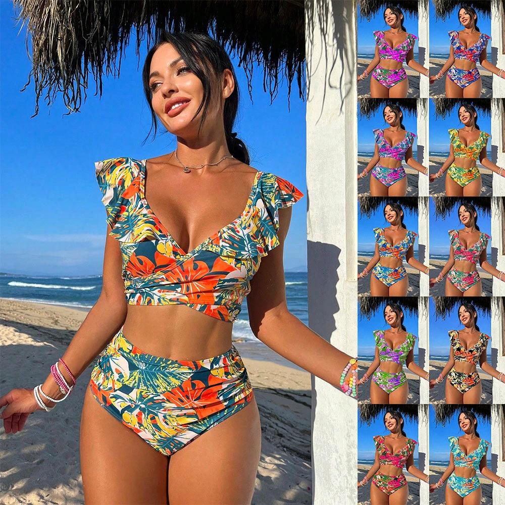 Women's Two-piece Swimsuit Ruffled Halter Bikini by GJG Denim