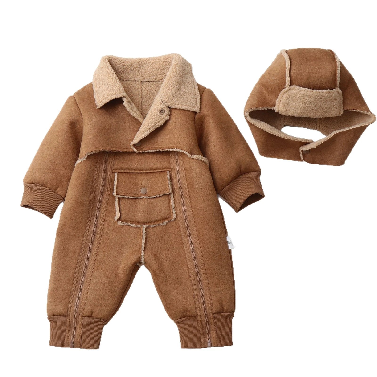 Fur One-piece Hooded Jumpsuit Children's Romper Outwear by GJG Denim