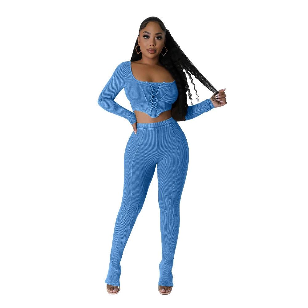 Square Collar Skinny Pants Two-piece Suit by GJG Denim