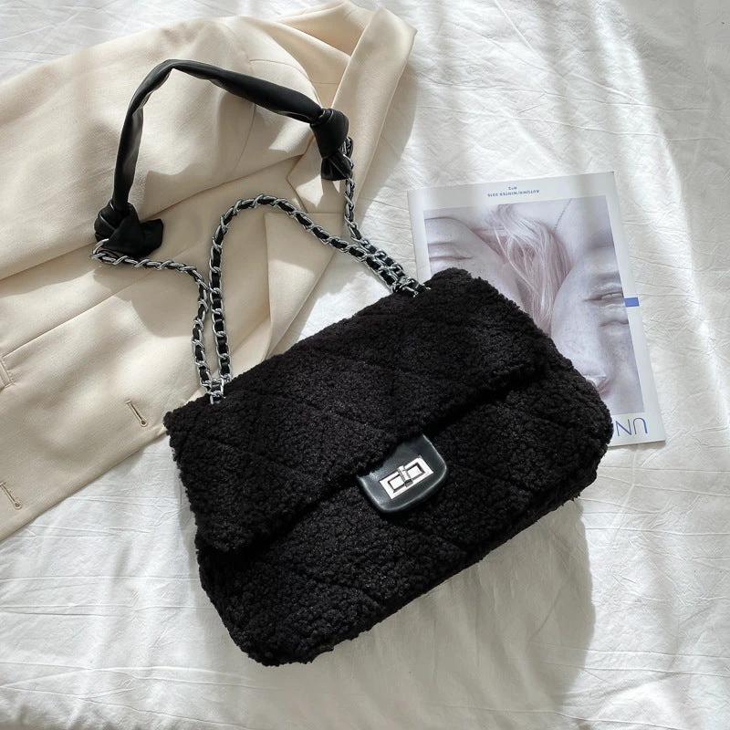 Large Capacity Lamb Hair Bag Women Messenger Bag by GJG Denim