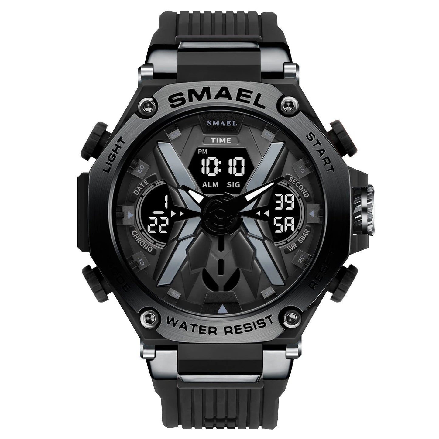 Men's Multifunctional Digital Double Display Waterproof Alloy Sports Quartz Watch by GJG Denim