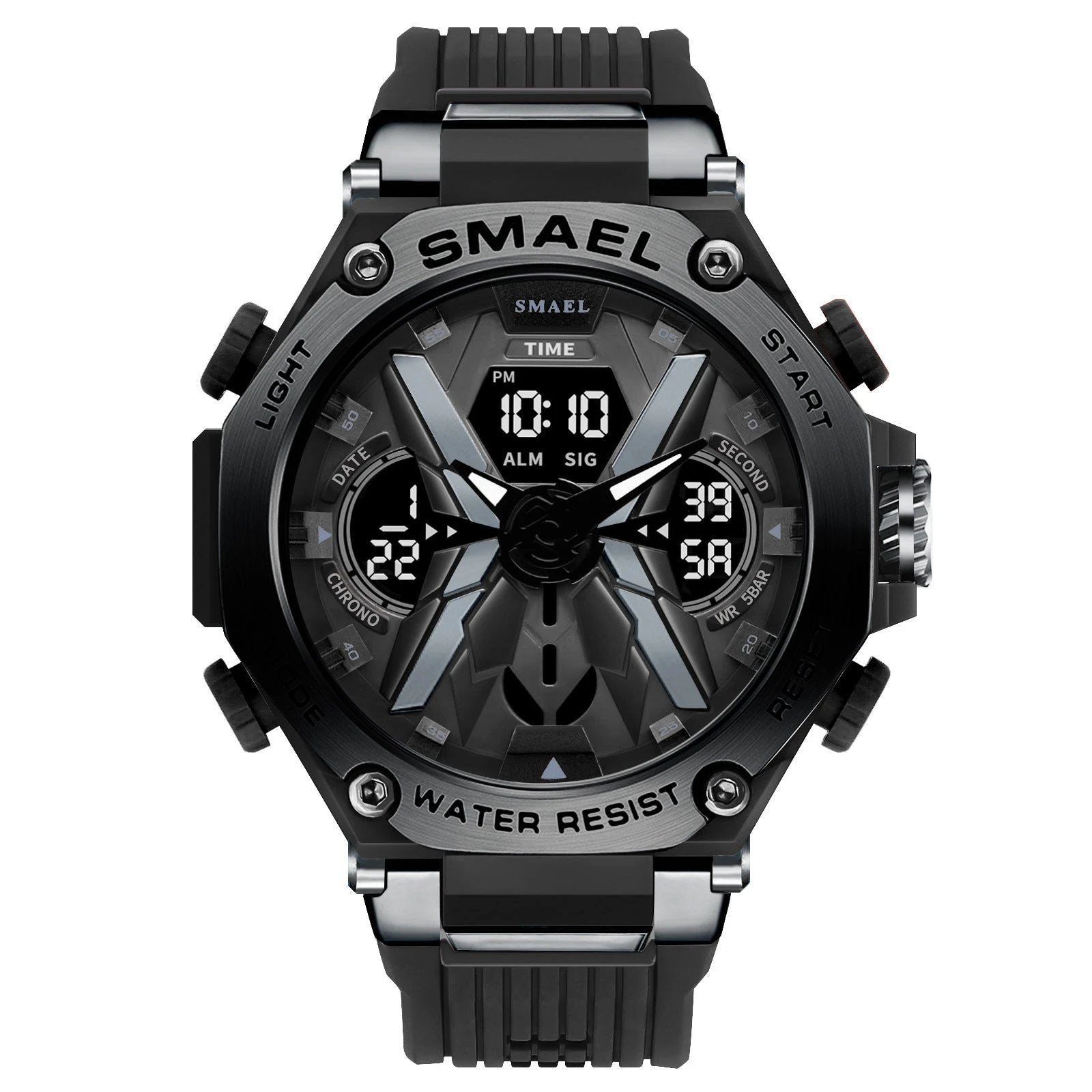 Men's Multifunctional Digital Double Display Waterproof Alloy Sports Quartz Watch by GJG Denim