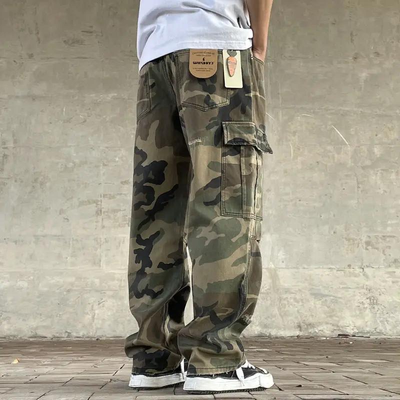 Men's Retro Loose Straight-fit Camouflage Pants by GJG Denim